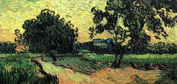  Vincent Art - Paysage avec le château d’Auvers au coucher du soleil Vincent van Gogh